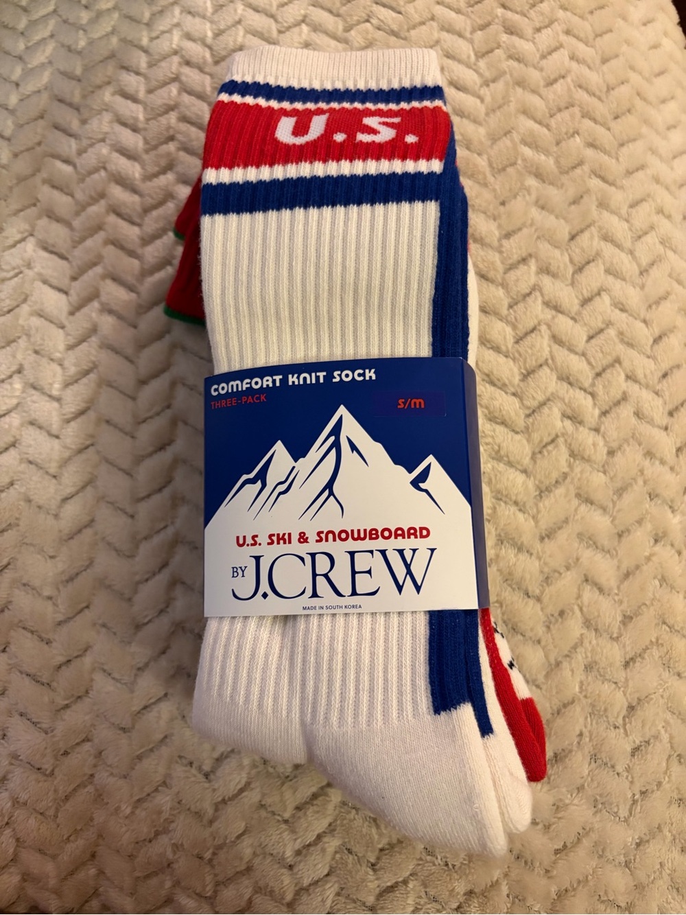 J Crew US Ski & Snowboard Comfort Knit Socks 3 Pack Size S/M ~ NEW